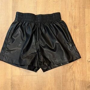 Impressions boutique high waist paper bag black faux leather shorts with pockets